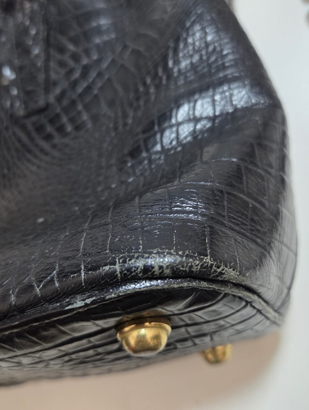 Brahmin Black Croc Embossed Leather Satchel Crossbody Bag Mini Arno - Picture 7 of 16
